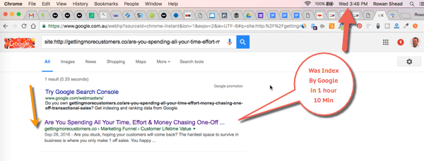 Your blog post is now indexed in Google