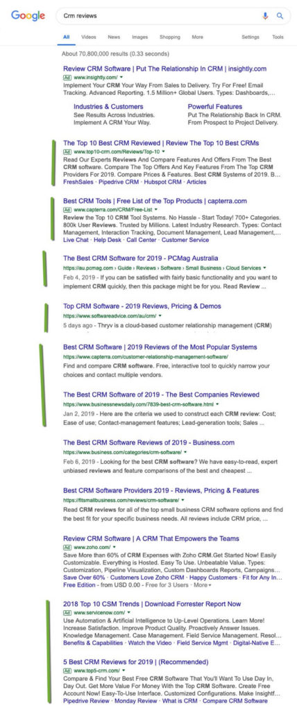 CRM Reviews search in Google700c