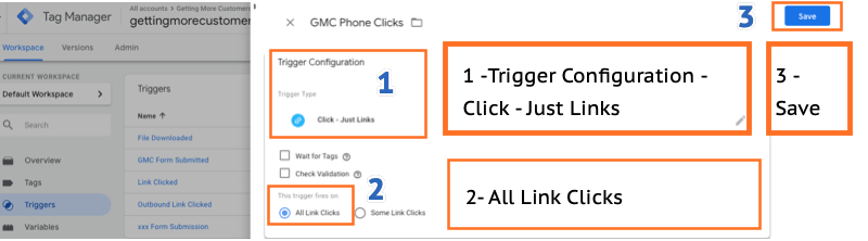 GTM click Just Links All Link Class