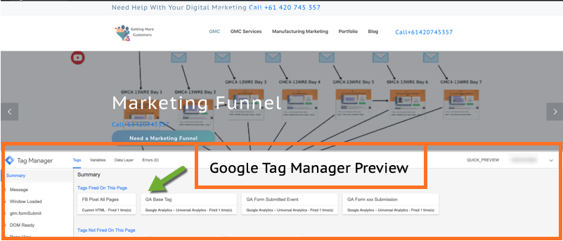 Google Tag Manager Preview on GMC Website